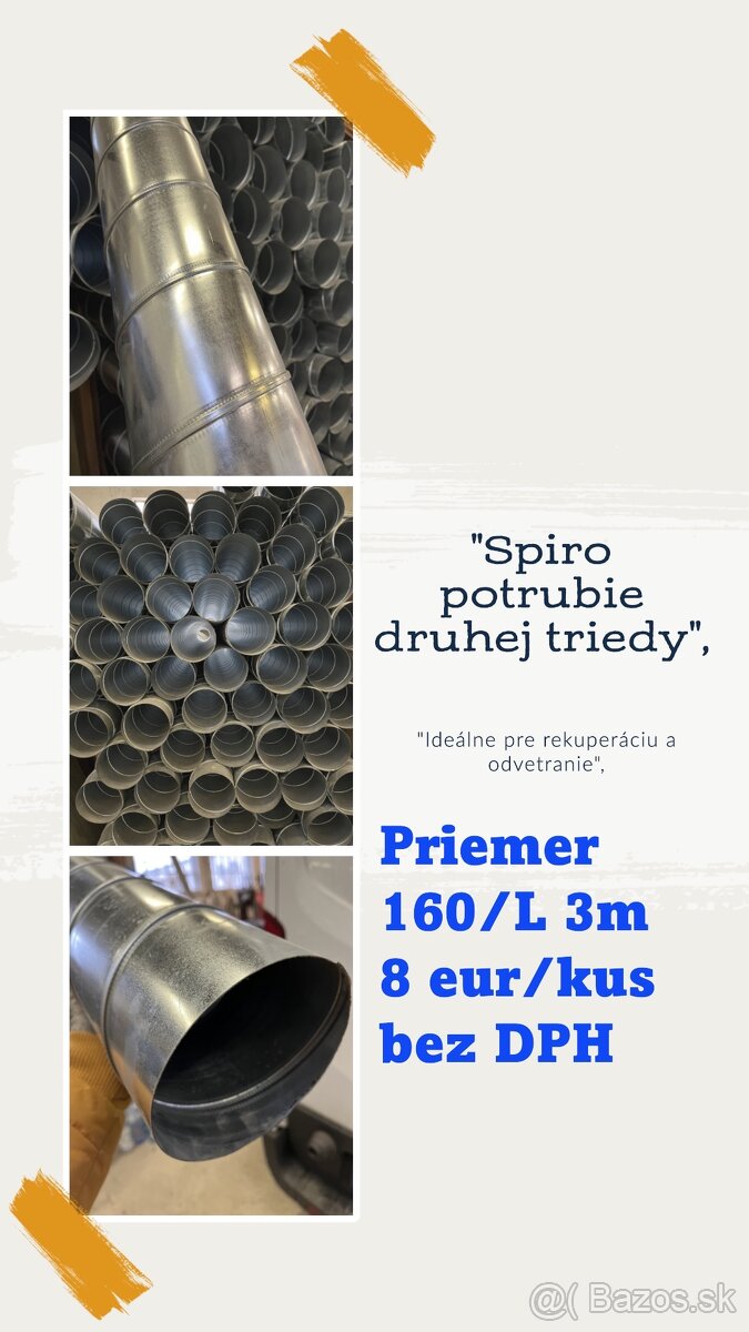 Spiro potrubie druhej triedy/ D160/ L 3m - 8€ bez DPH kus