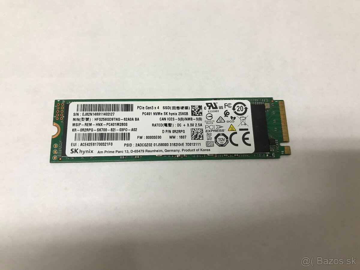 SSD disk M.2. NVme 256GB SK HYNIX.