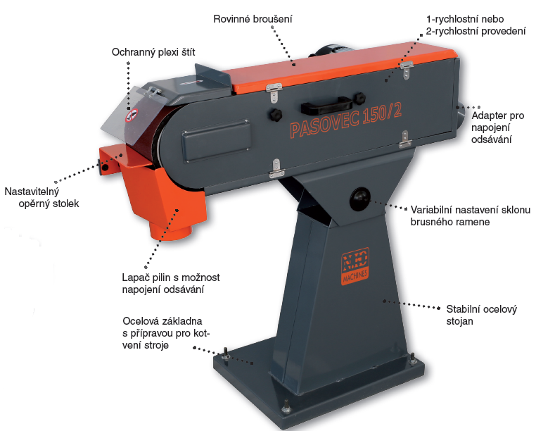Pásová bruska PÁSOVEC 75mm, 2 rychlostní, nová generace