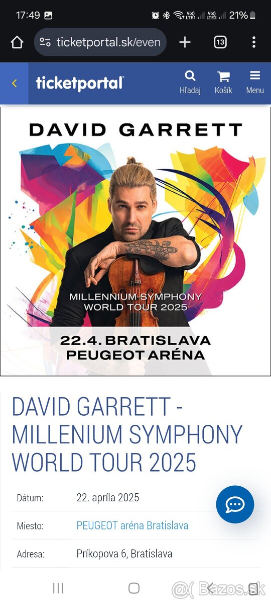 Vstupenky DAVID GARRETT 2ks