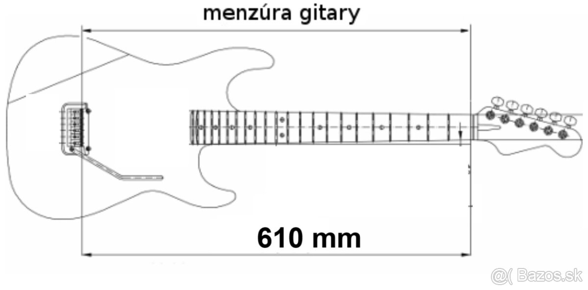 Gitara s menzúrou 610 mm.