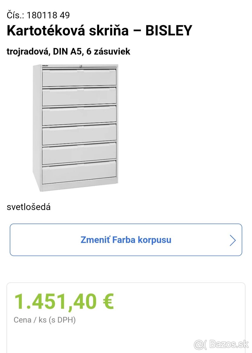 Kartotéková skriňa – BISLEY trojradová, DIN A5, 6 zásuviek