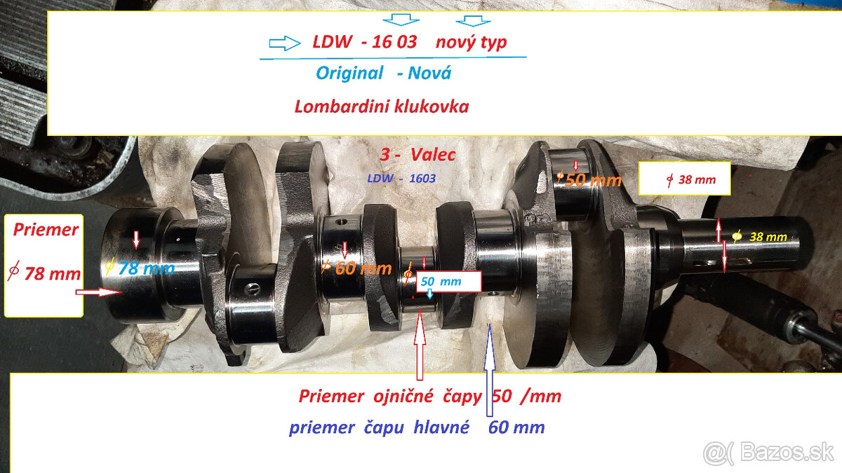 LDW 1603  Lombardini   nový typ motora kluková hriadel nová