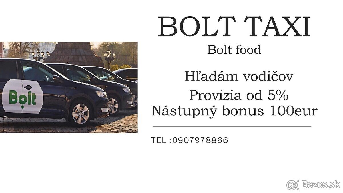 Hľadáme vodičov taxislužby od 5%+Bolt food