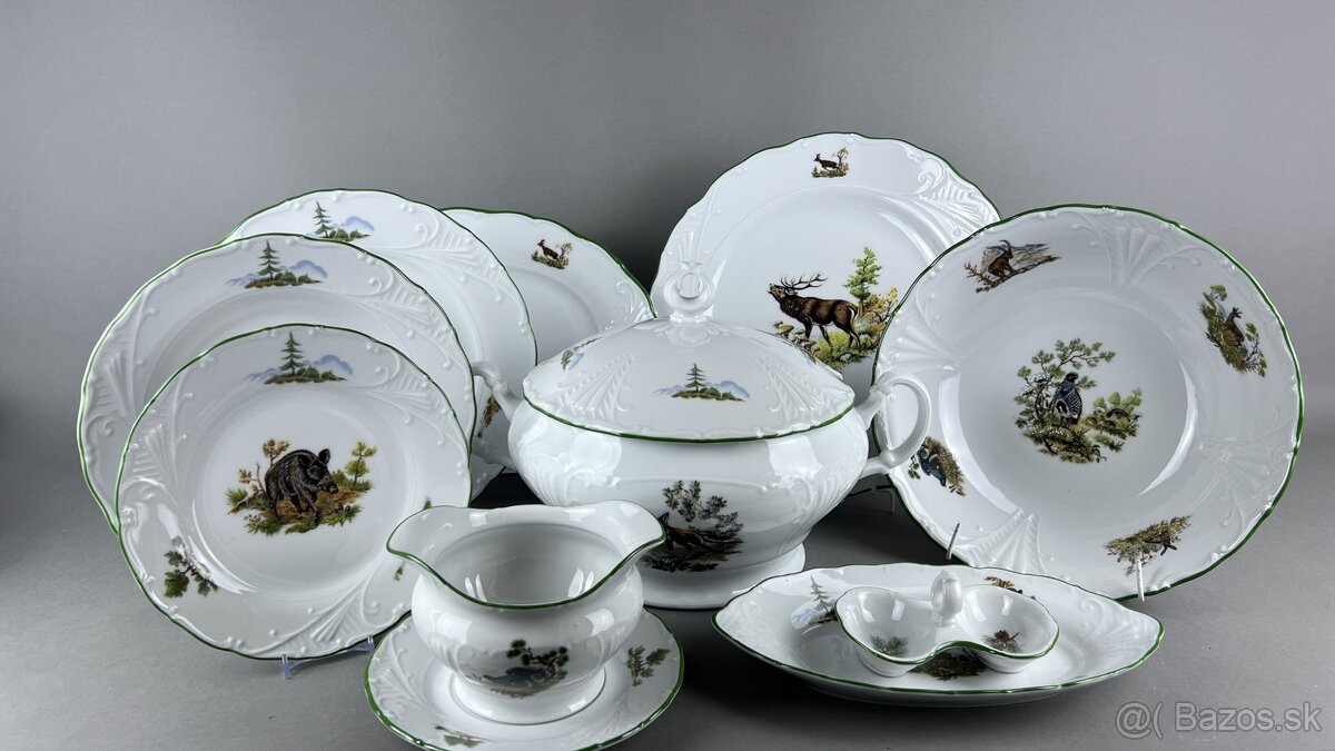 Poľovnícky jedálenský servis, poľovnícky porcelán -NOVÝ