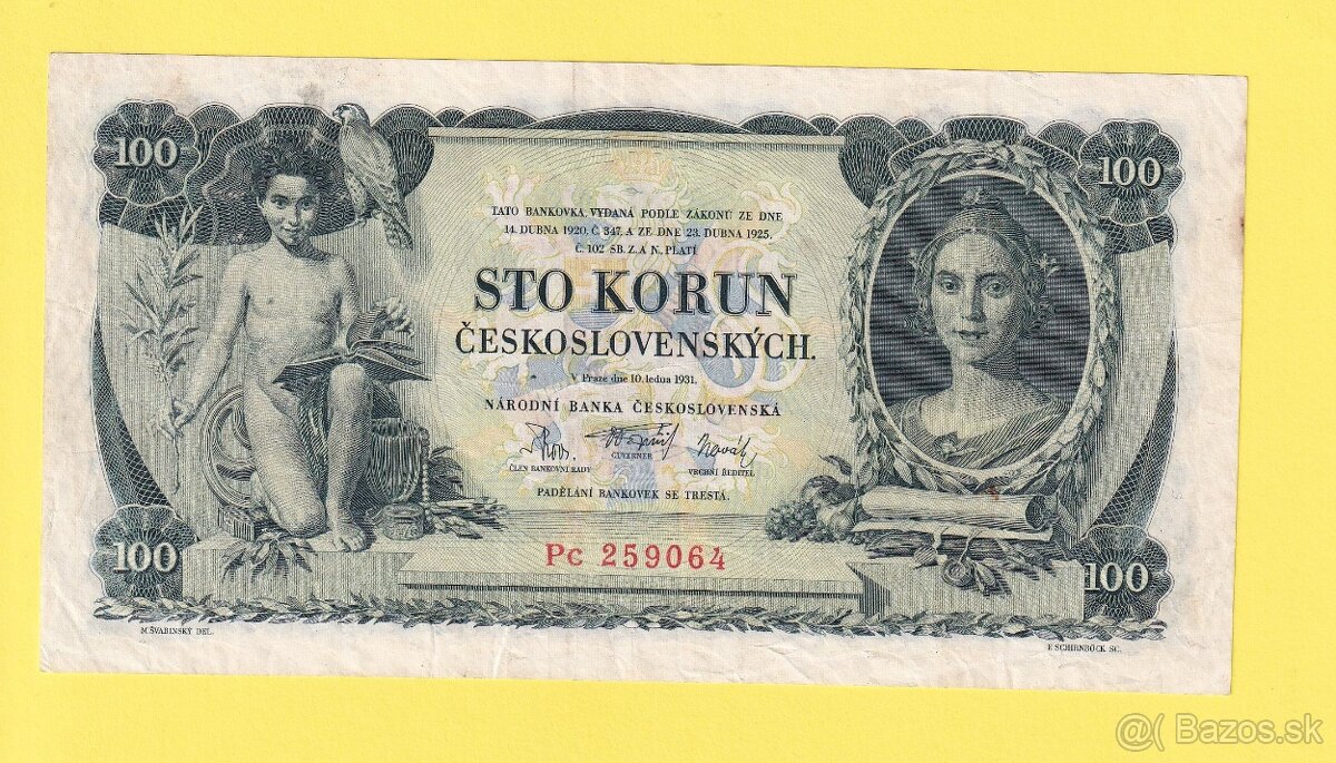 Československo 100 Korún 1931 zaujímavá chybotlač