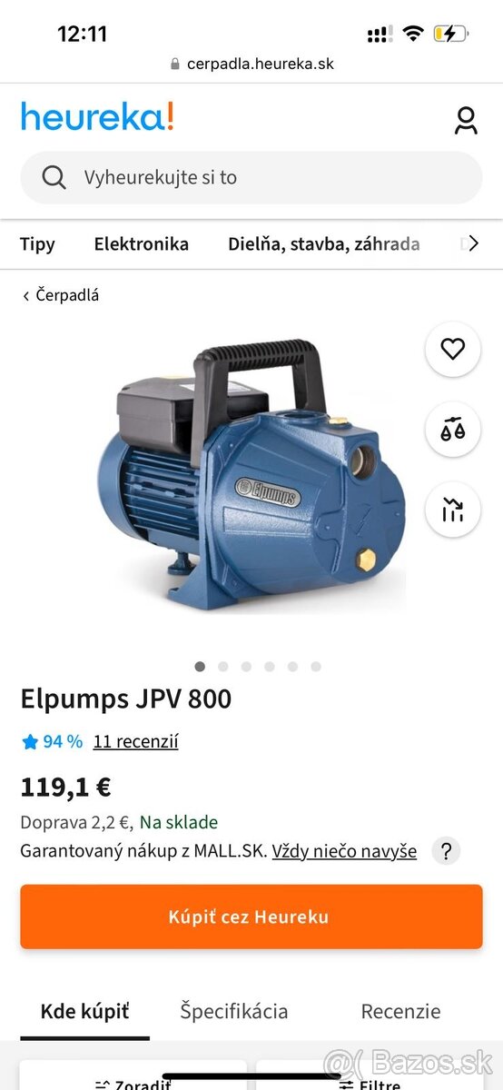 Čerpadlo ELPUMPS JPV 800