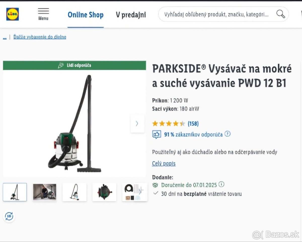 NOVÝ Parkside Vysávač na mokré a suché vysávanie PWD 12 B1