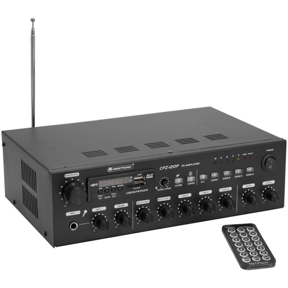 Omnitronic CPZ-120P PA, 100V 4-zónový mixážny zosilňovač, 12