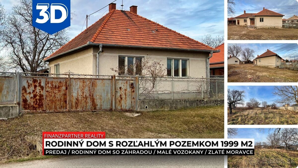 Rodinný dom s pozemkom 1999 m2, Malé Vozokany, Zlaté Moravce