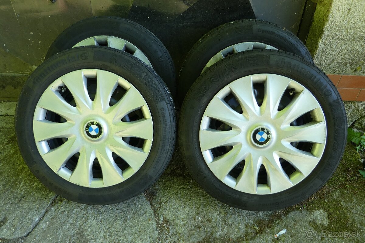 Original BMW plech. disky s puklicami+pneu. 4ks.