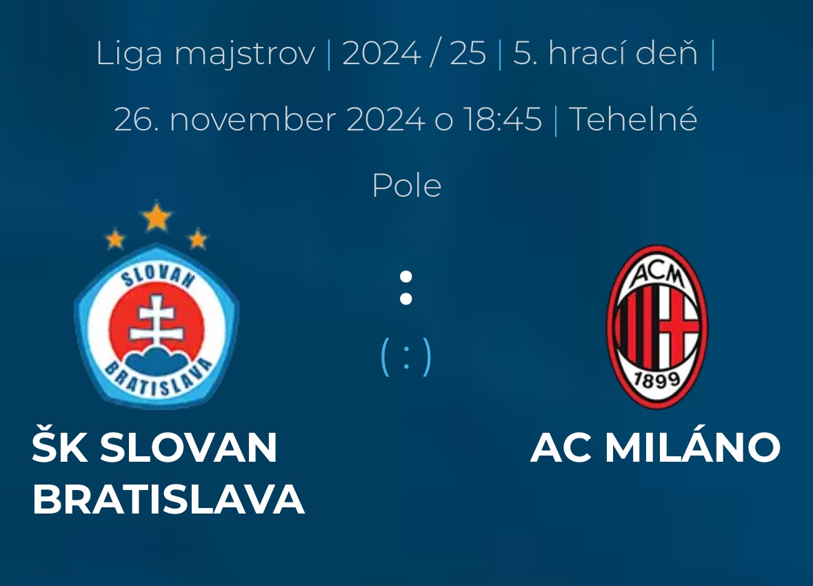 Predám dve vstupenky na Slovan vs AC Milan