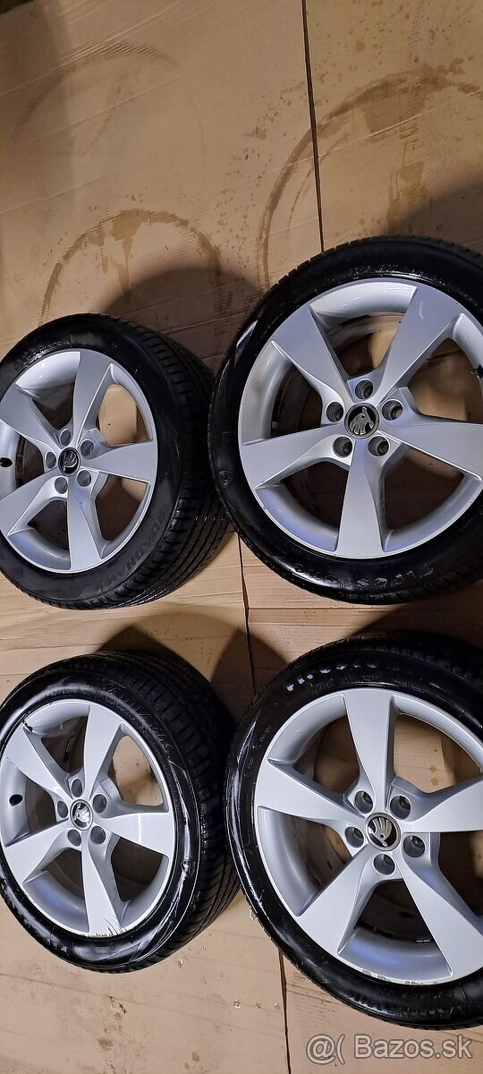 Predám originál alu set Skoda 16"-5x100+215/45r16 letné