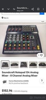 Mixpult "SOUNCRAFT NOTEPAD 124FX"- plne funkčný