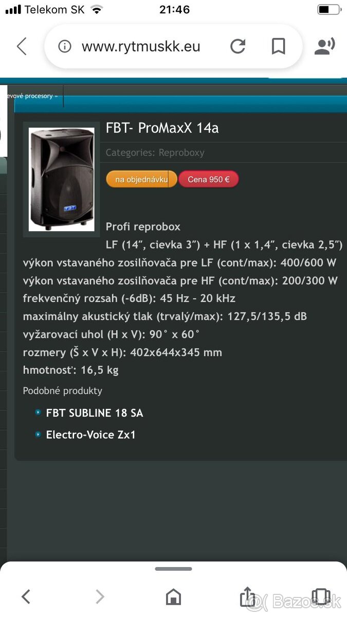 Vymením  fbt promax 135,5 db 900w