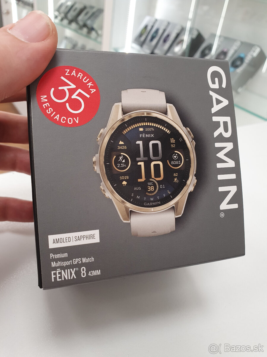 Fenix 8 - 43mm, AMOLED, Sapphire, Soft Gold, Fog Gray