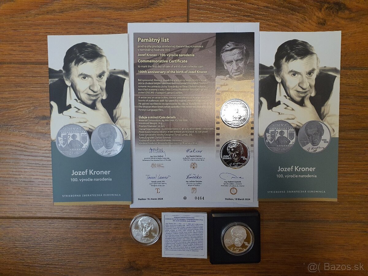 10 Euro 2024 Jozef Kroner proof+ bk + pamätný list