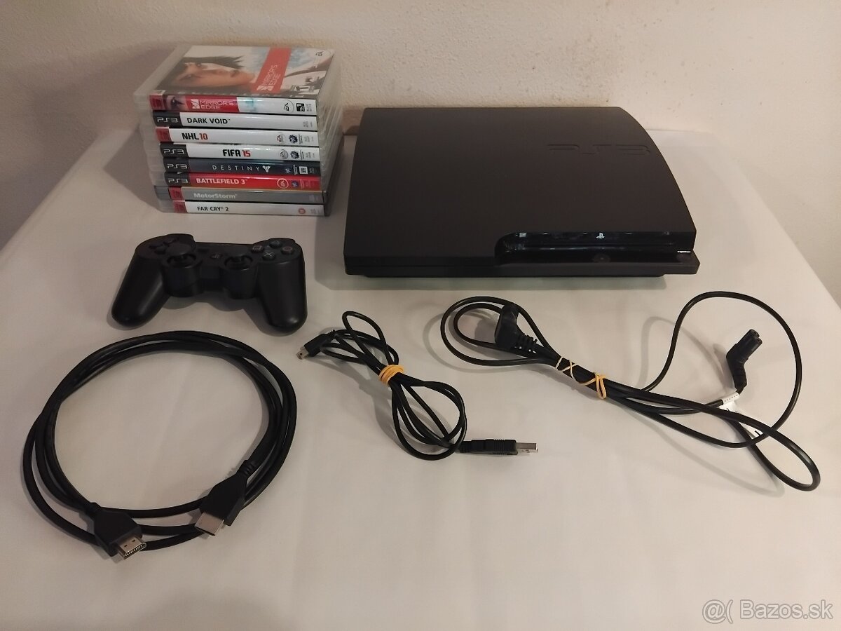 PS3 Slim 160GB + Ovládač + 8 hier - Funkčný stav