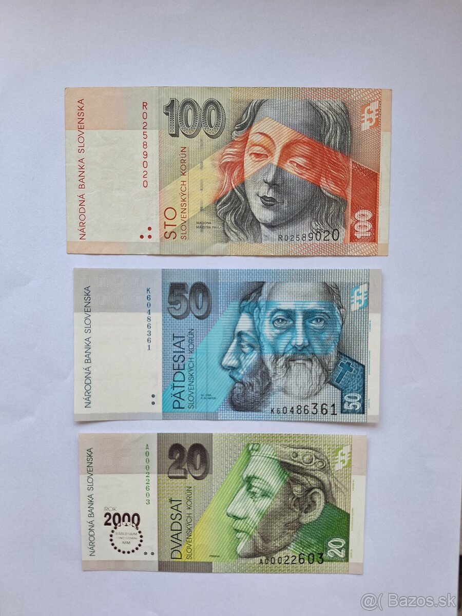 Slovenske bankovky, UNC, 20sk, 50sk