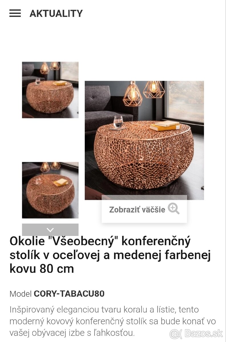 Konferenčný stolík v medenej farbe