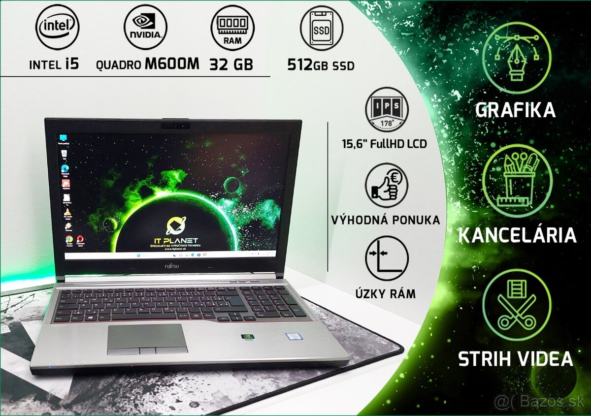 15,6" FullHD IPS FUJITSU CELSIUS H760, i5/Quadro M600M/32GB