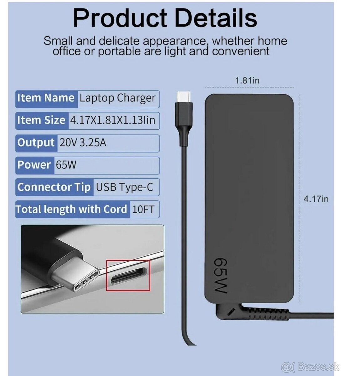 USB-C notebook nabijacka, identicka s Lenovo 65W,20V, 3.25A