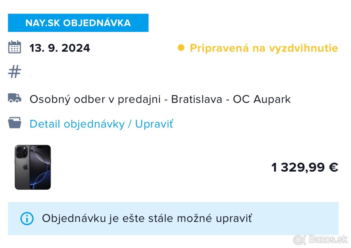 PRENECHÁM iPhone 16 Pro 256GB Čierny v NAY Aupark