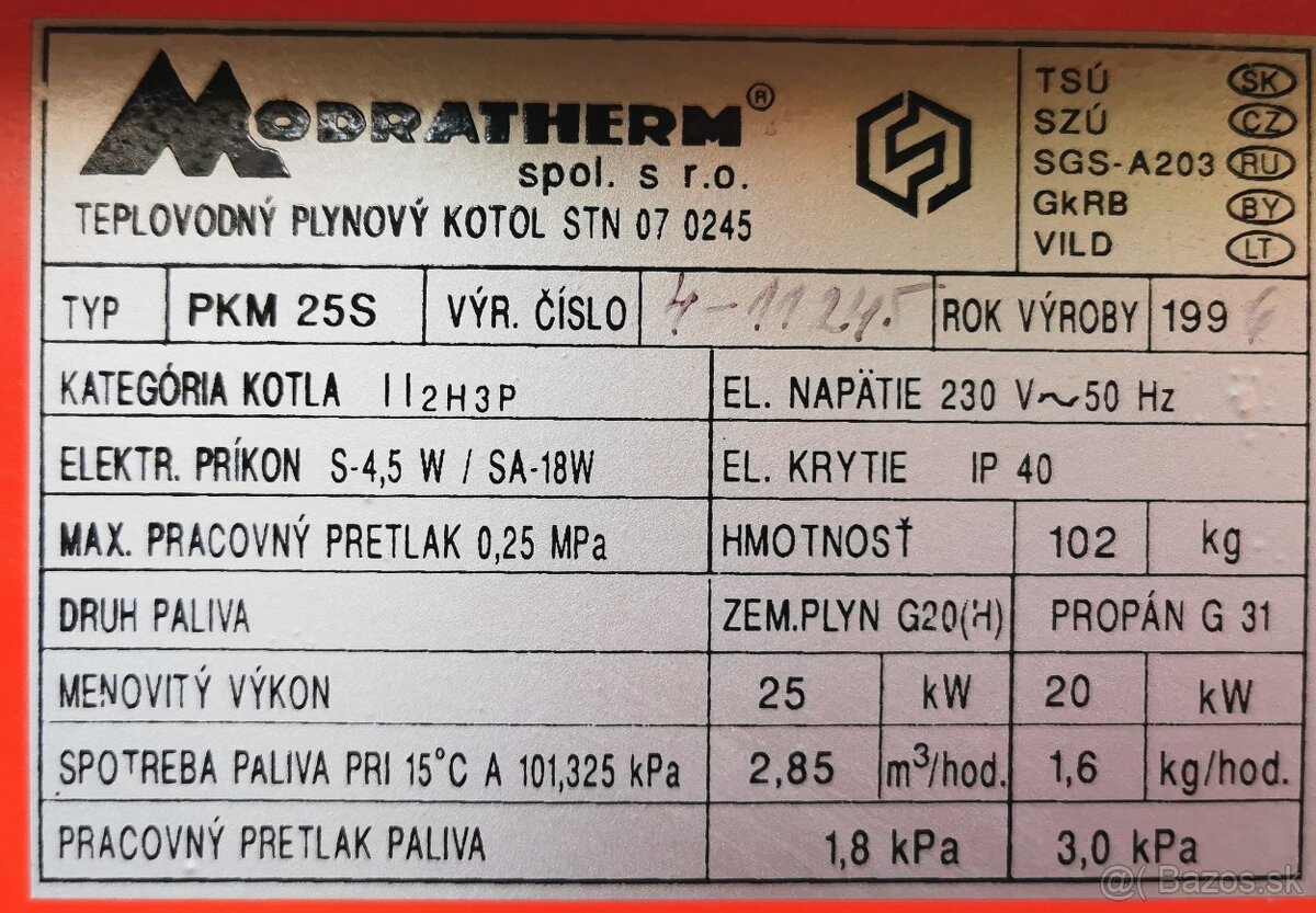 Predám Plynový kotol Modratherm PKM25S