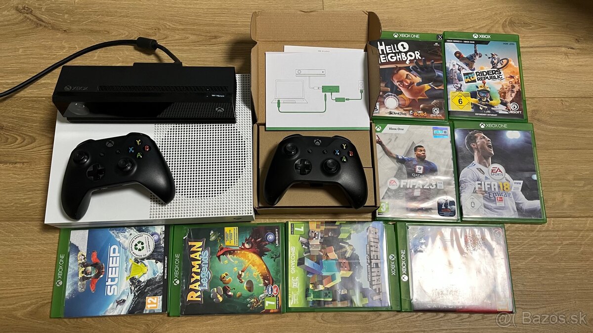 Xbox ONE S 500GB + kinect one a adapter + 2 ovladace + hry