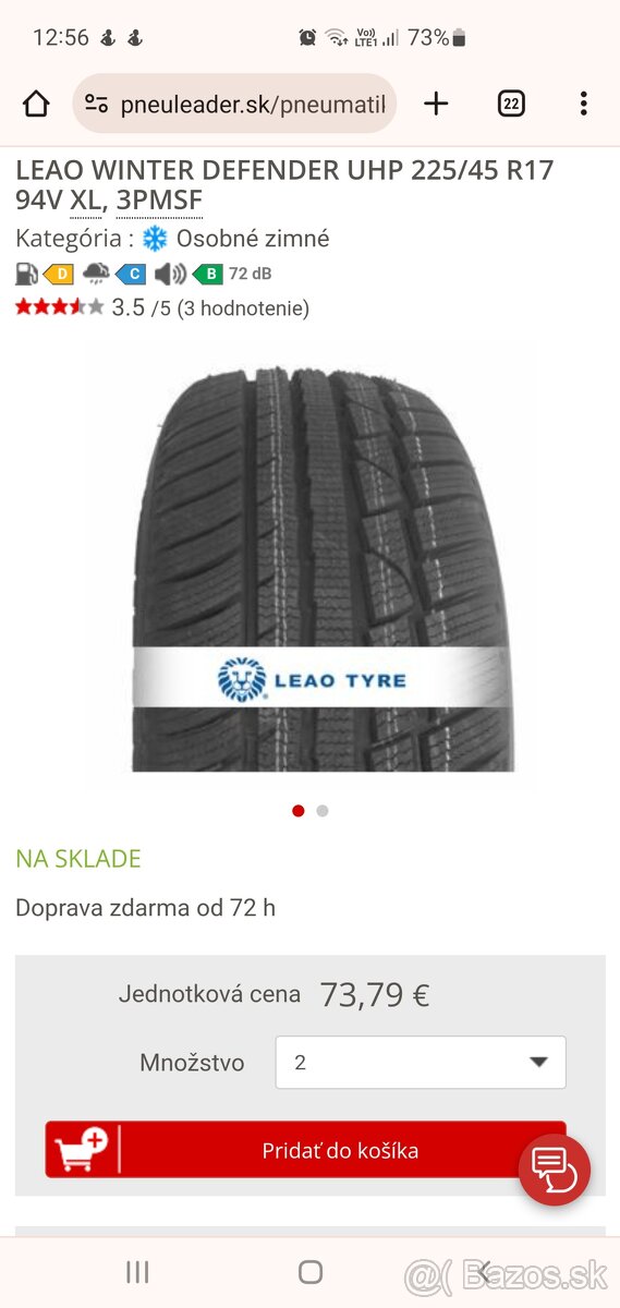 Predám pneumatiky 225/45 R17 XL