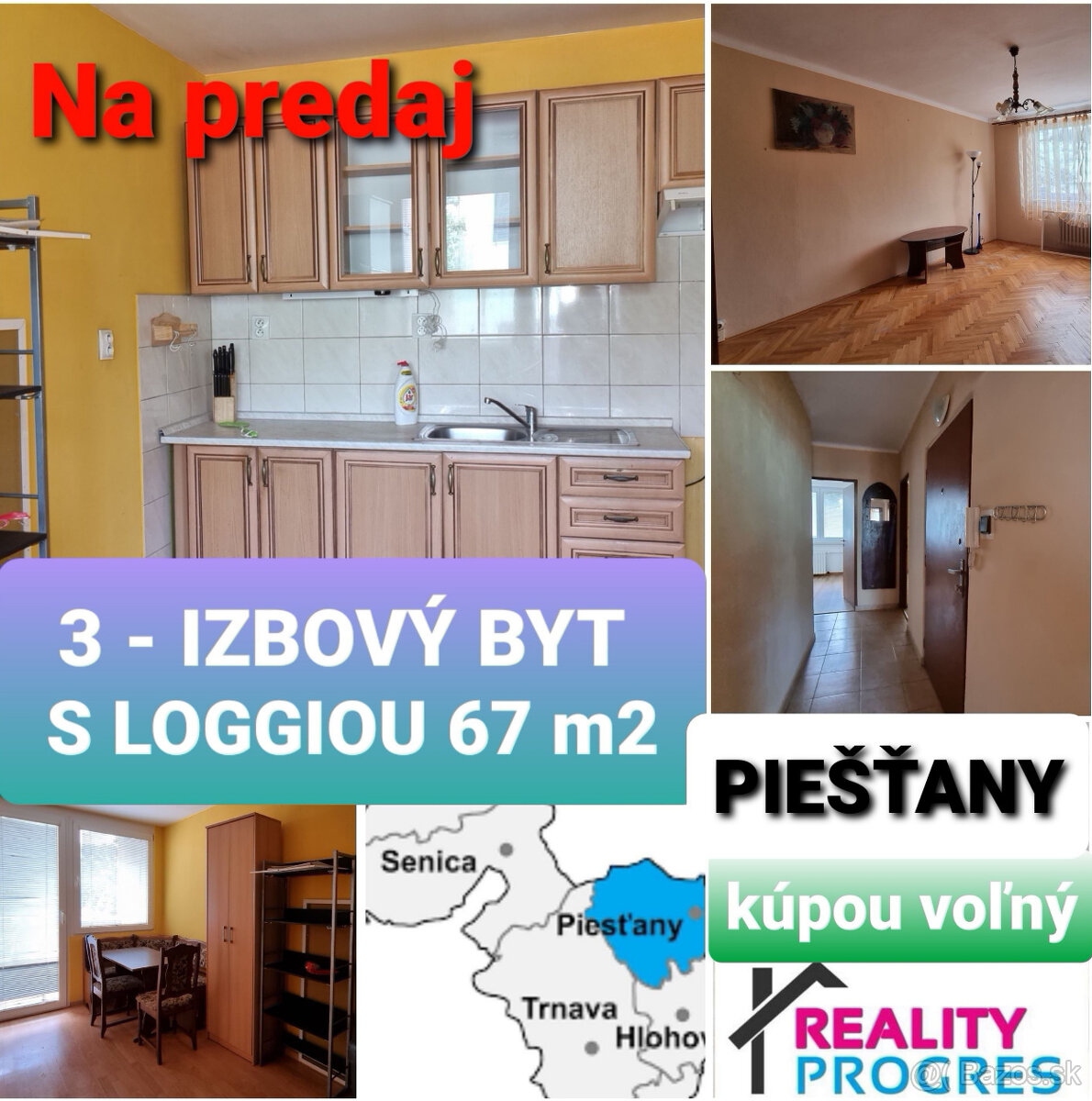 3 IZBOVÝ BYT S LOGGIOU 67m2 LIPOVÁ PIEŠŤANY+ZNALECKÝ POSUDOK