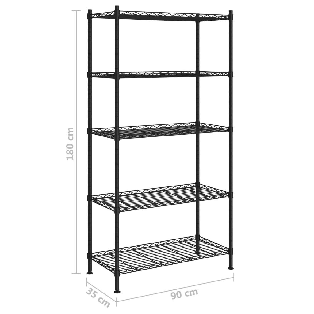 Regál s 5 policami 90x35x180 cm čierny 250 kg