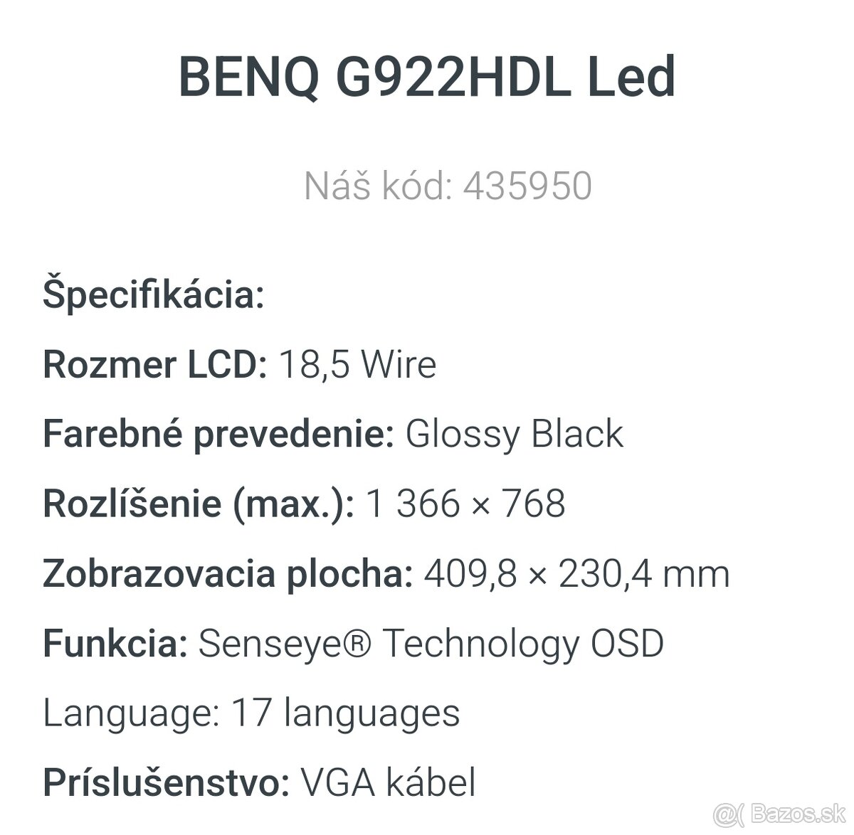 LED monitor BENQ G922HDL