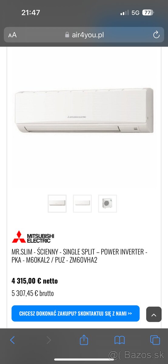 Predám Klimatizáciu Mitsubishi Mr. Slim 6KW