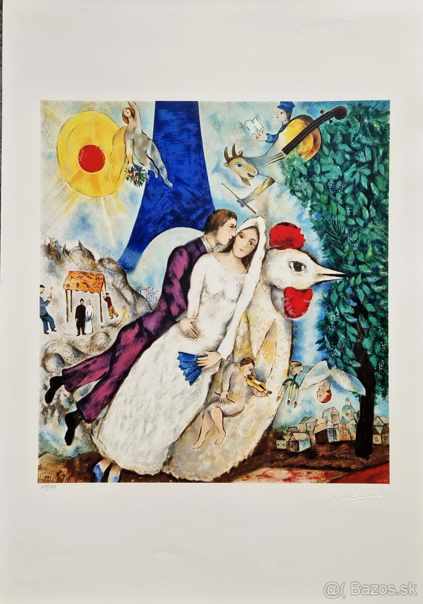 MARC CHAGALL- (Zľava)The Bride and Groom of the Eiffel.....