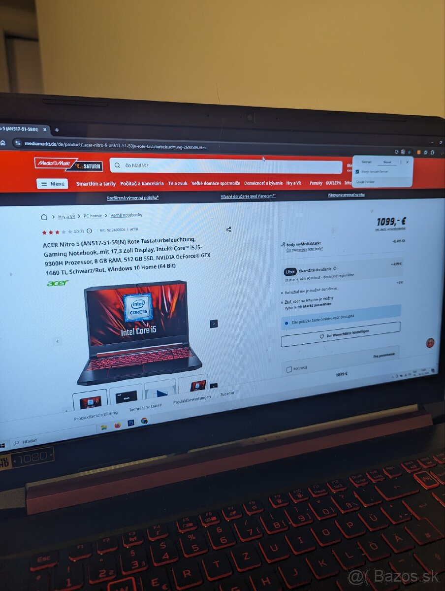 Predam Acer Nitro 5 Kupovaný za 1100€