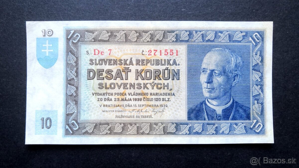 20 korun 1939, vzácná Slovenska bankovka