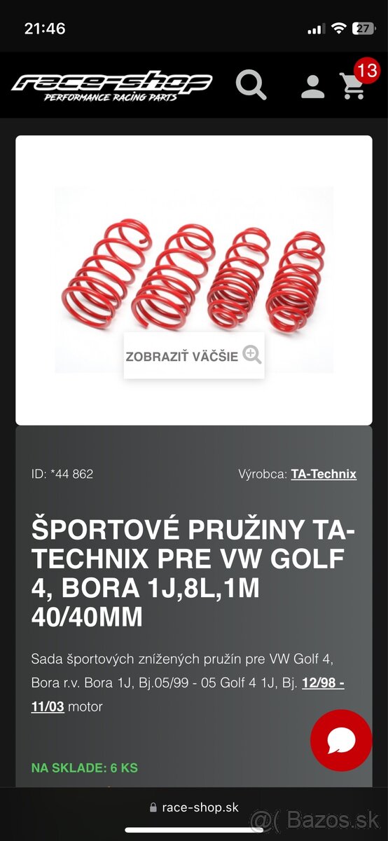 Športové Pružiny TA-TECHNIX Pre VW Golf 4