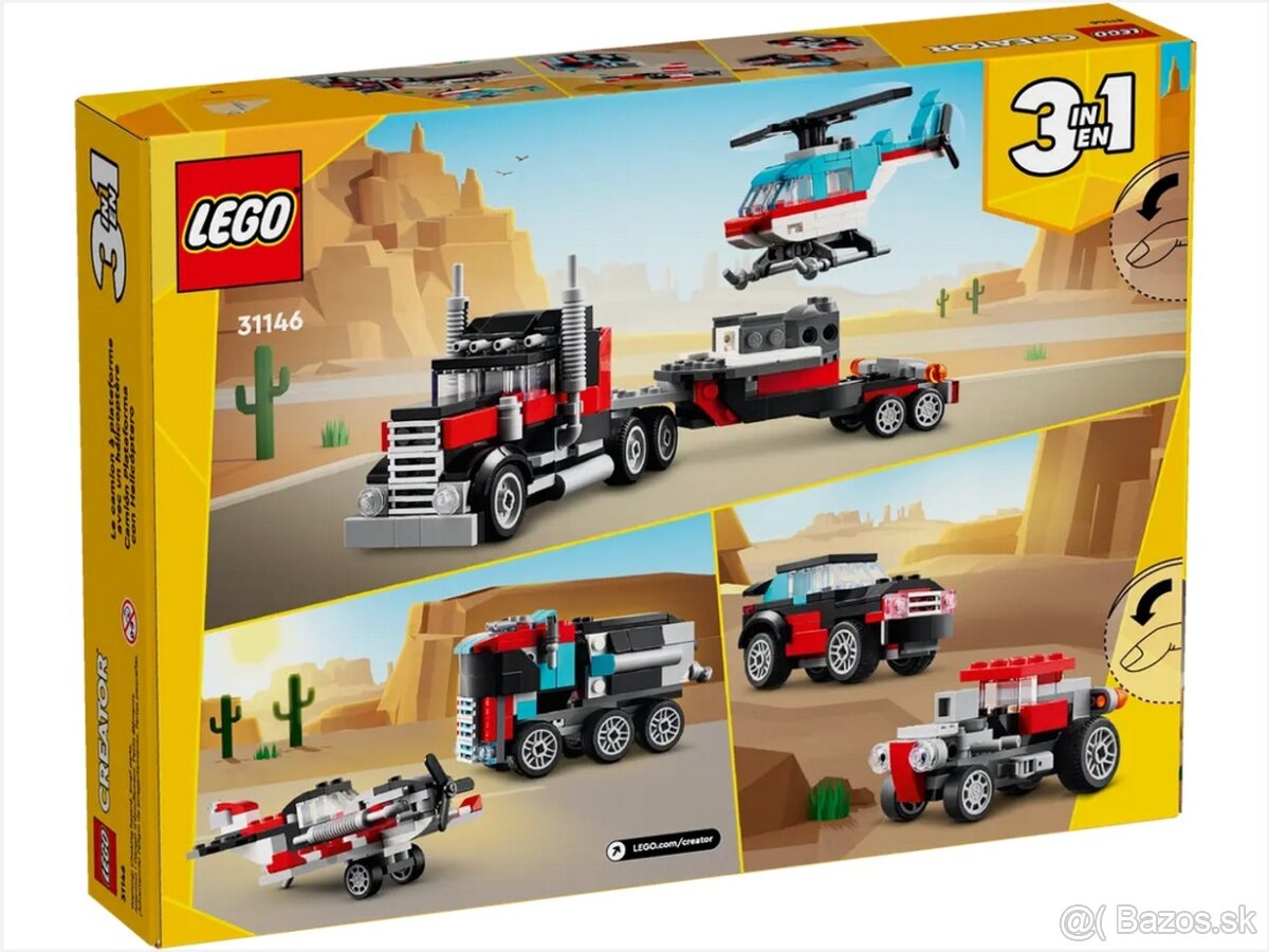 LEGO 31146 Nákladiak s plochou korbou a helikoptérou