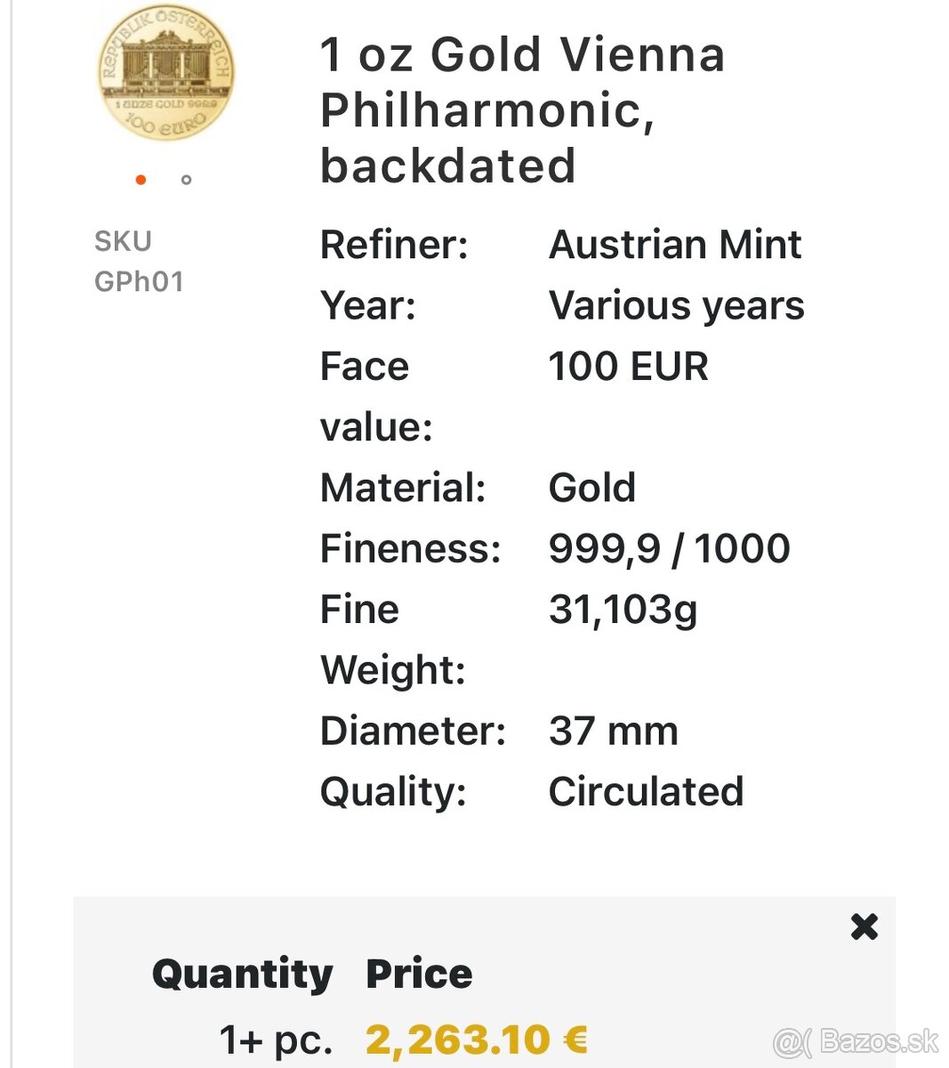 Zlatá investičná minca Philharmonic 2016 1oz
