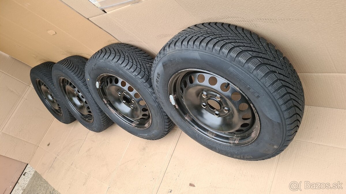 VW disky 5x112, ET 43, zimné Pirelli 195 / 65 R15