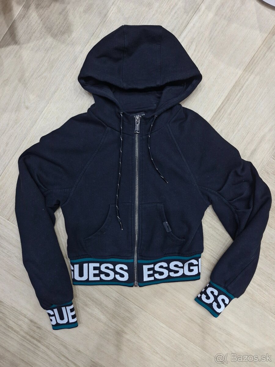 Guess cierno smaragdova logovana crop mikina