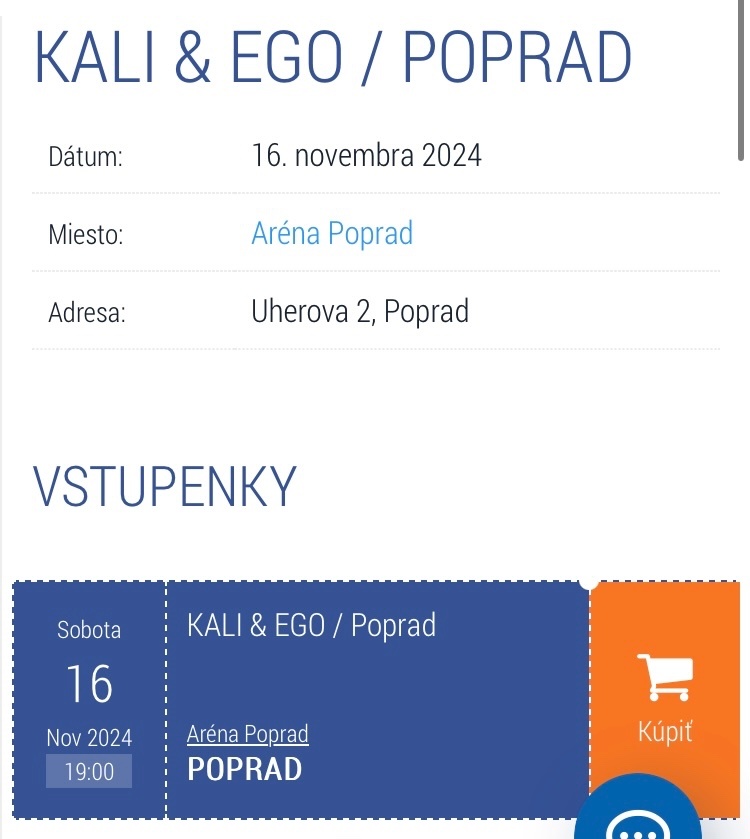 Predám 2 lístky na koncert Ego a Kali v Poprade.