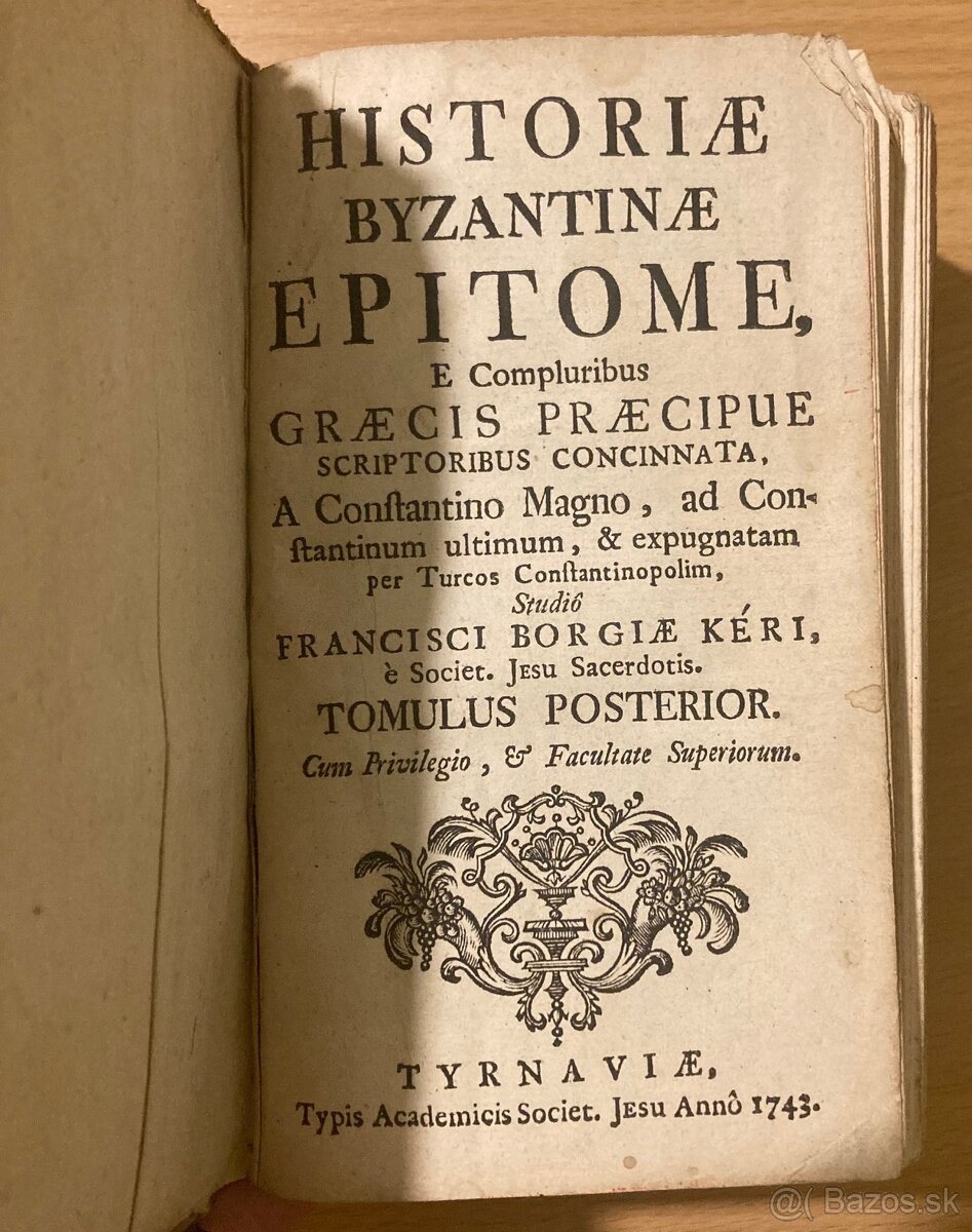 (trnavská tlač/18. stor.) Dejiny byzantskej ríše, 1743