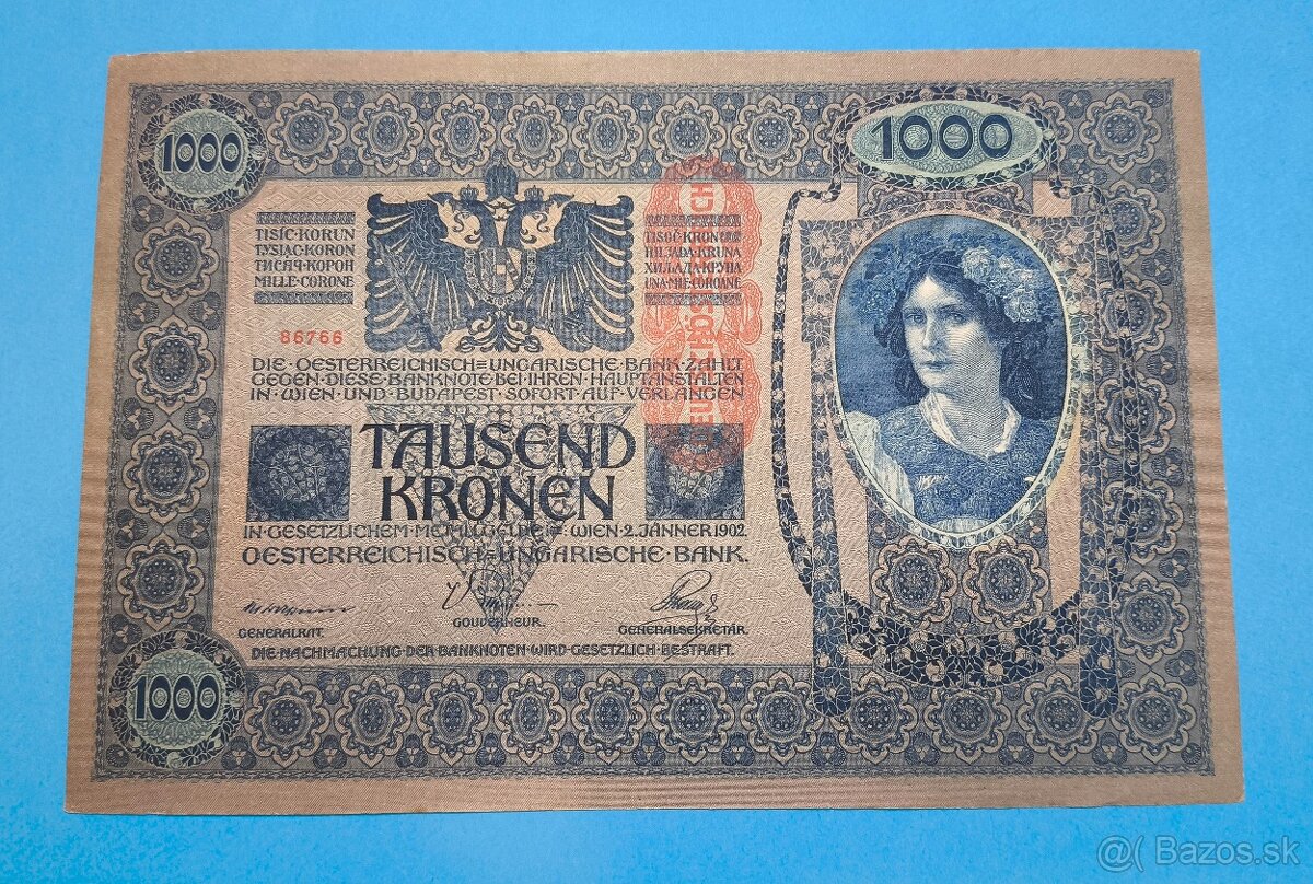 Bankovka RAKOUSKO-UHERSKO - 1.000 Kronen 1902