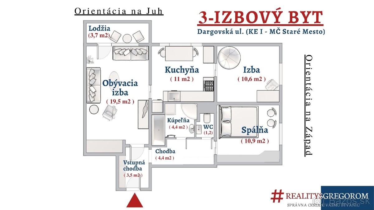 3-izbový byt, Dargovská ul., 71 m2, na 2. pos., s LO, po KR