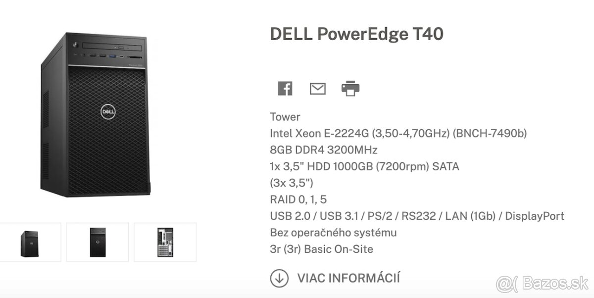 Predám server DELL PowerEdge T40 + MS Win srv W2019 std