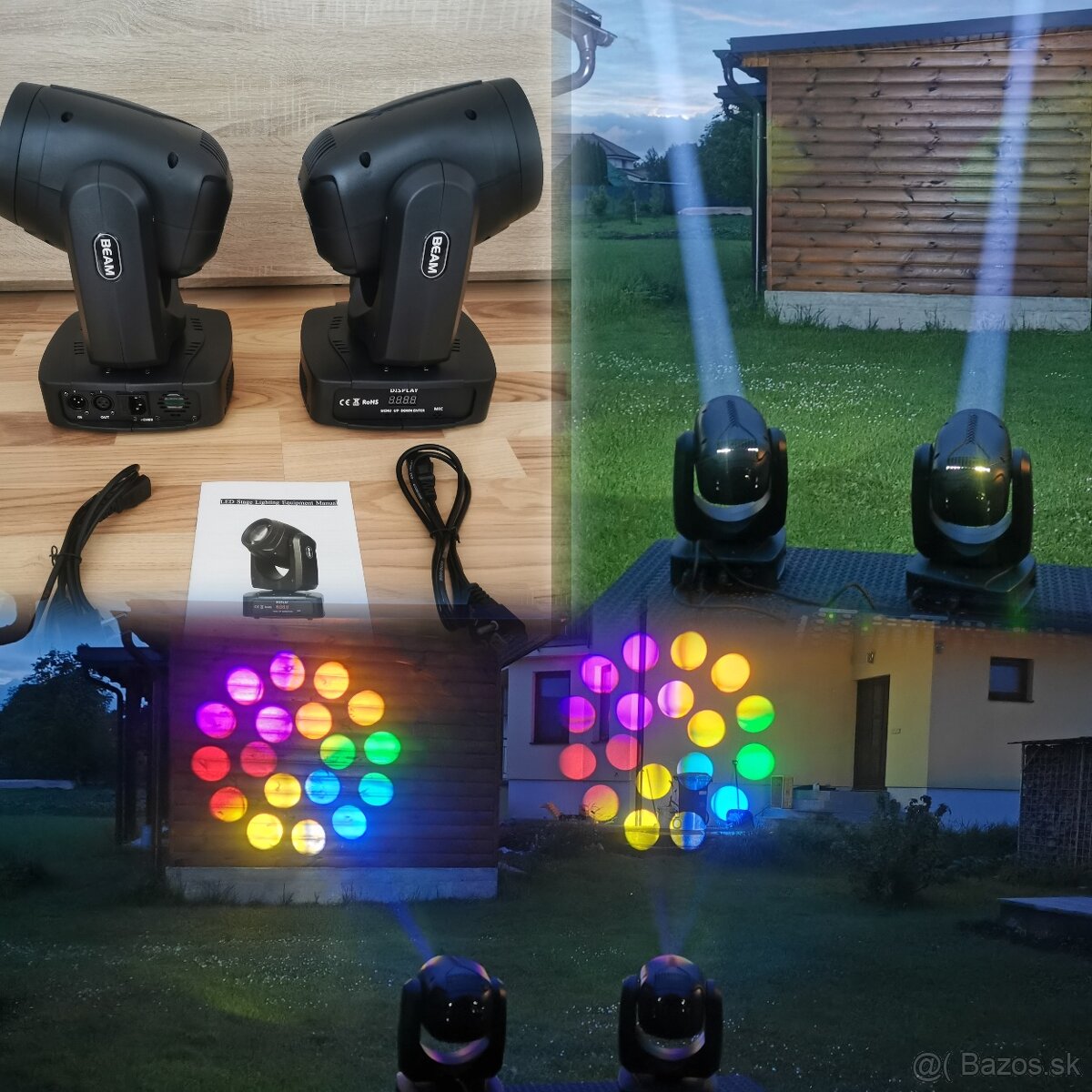 Otočné hlavy 150W Beam, 16 priziem, dúhový efekt