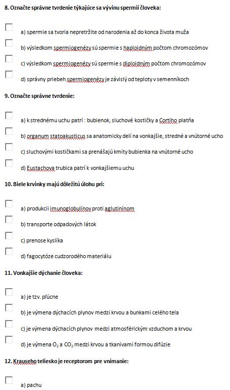 BIOLOGIA- cvicne testy na LF UPJS v Ke