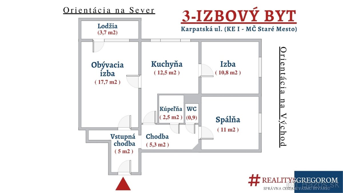 3-izbový byt, Karpatská ul., 71 m2, na 7. pos., s LO, v PS